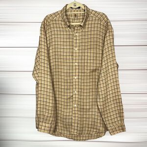 Tommy Hilfiger 100% Linen Plaid Long Sleeve Casual Button Down Shirt XL